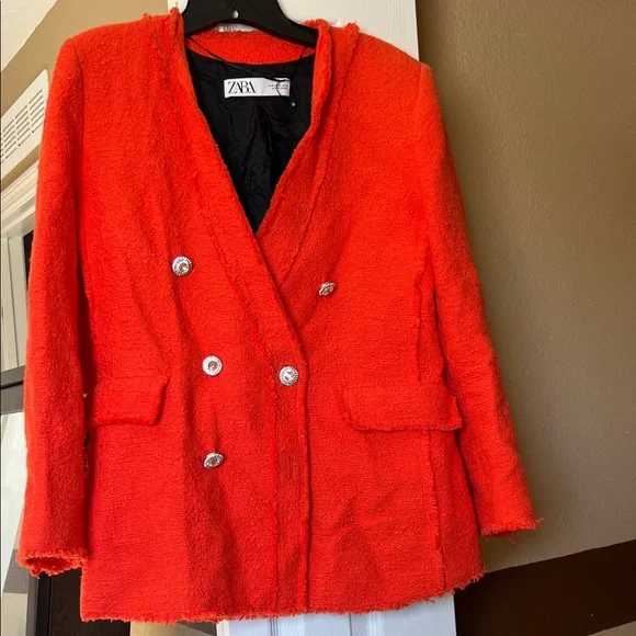 Zara Women's Red Double-Breasted Blazer - Picture 1 of 7